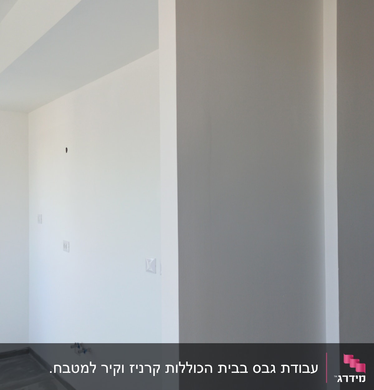 קיר גבס לבן עם חיבורים חשמליים